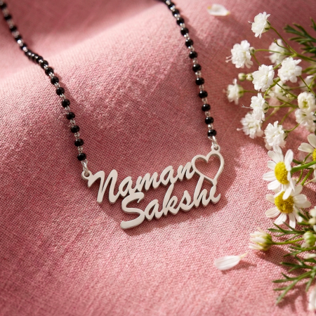 Handmade 925 Sterling Silver Couple Named Naman & Sakshi Mangalsutra Necklace